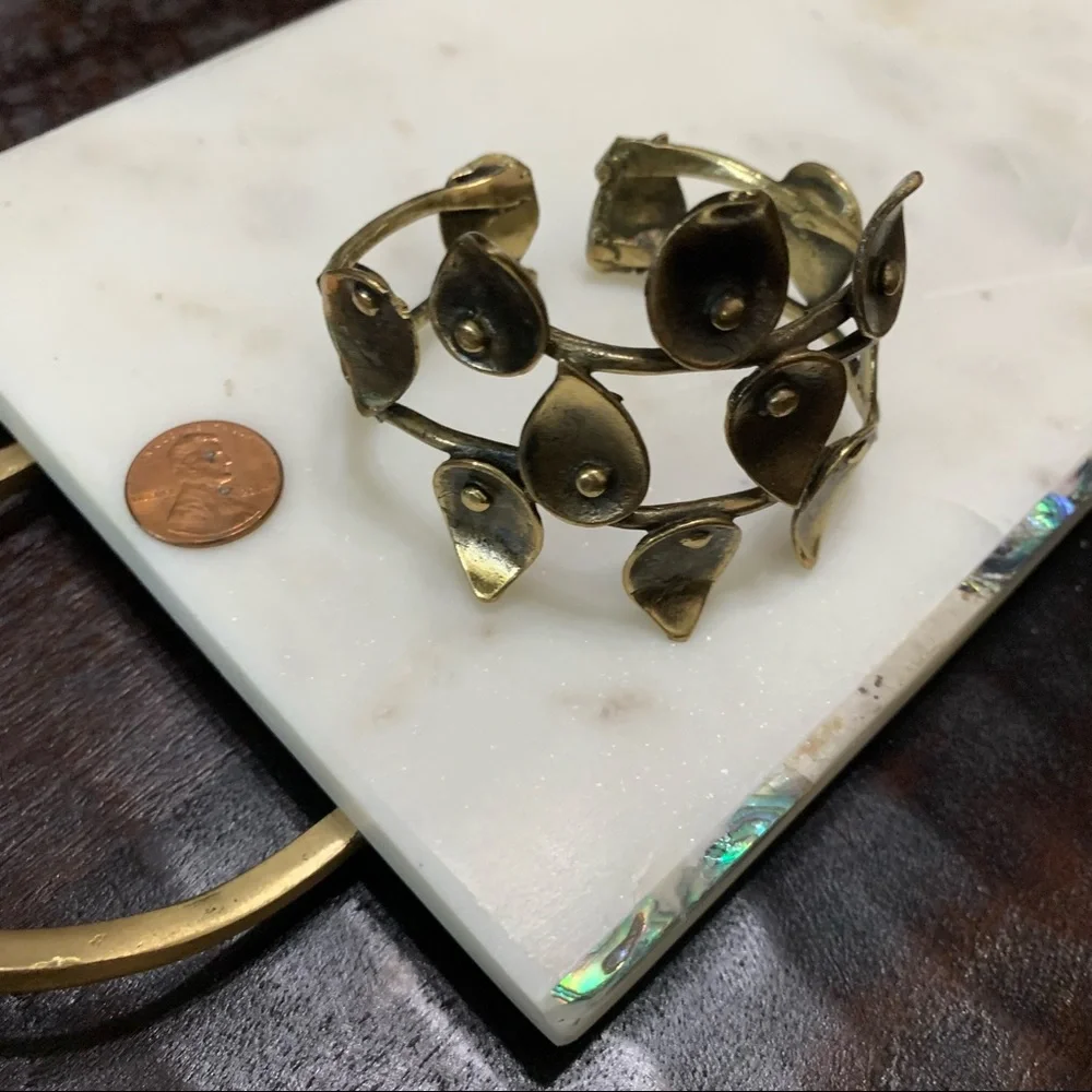 Antique gold abstract leaf cuff bold bracelet